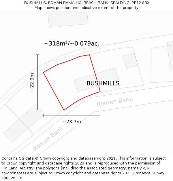 BUSHMILLS, ROMAN BANK, HOLBEACH BANK, SPALDING, PE12 8BX: Plot and title map