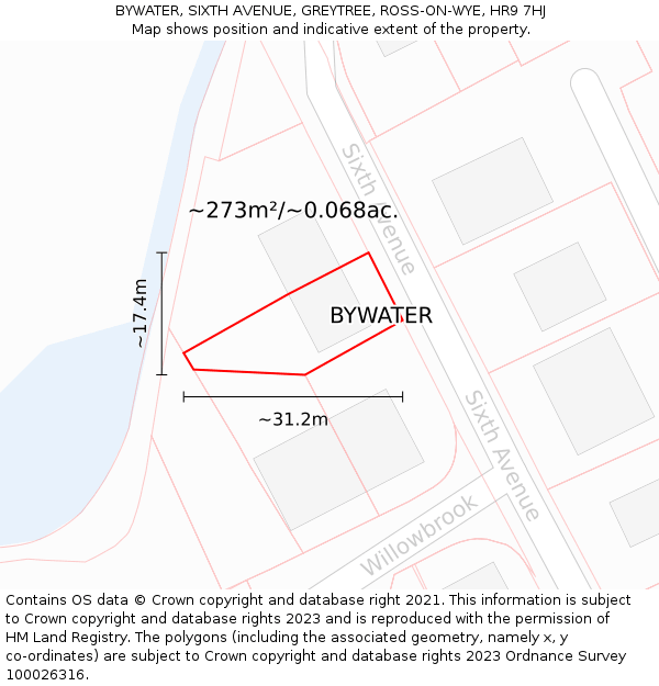 BYWATER, SIXTH AVENUE, GREYTREE, ROSS-ON-WYE, HR9 7HJ: Plot and title map