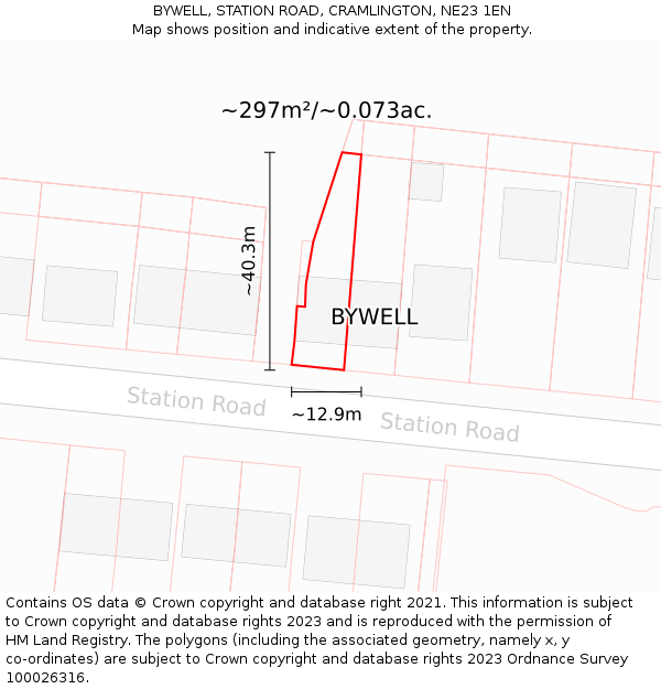 BYWELL, STATION ROAD, CRAMLINGTON, NE23 1EN: Plot and title map