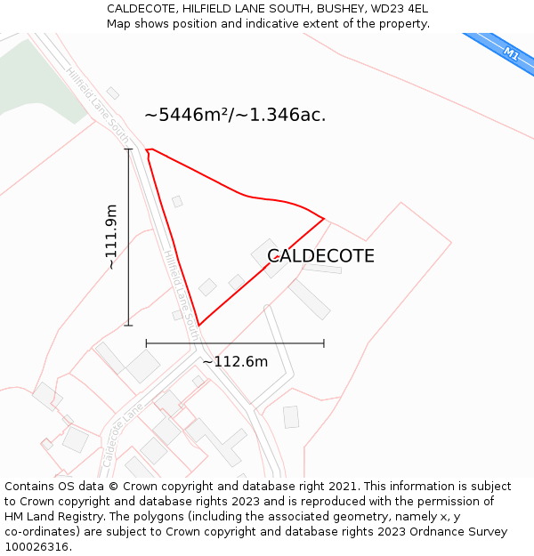 CALDECOTE, HILFIELD LANE SOUTH, BUSHEY, WD23 4EL: Plot and title map