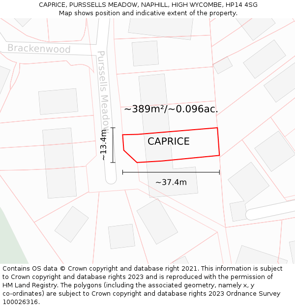 CAPRICE, PURSSELLS MEADOW, NAPHILL, HIGH WYCOMBE, HP14 4SG: Plot and title map