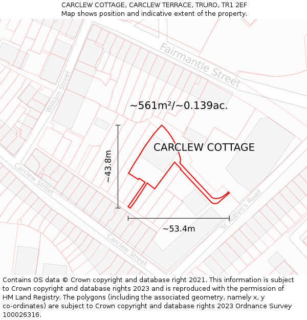 CARCLEW COTTAGE, CARCLEW TERRACE, TRURO, TR1 2EF: Plot and title map