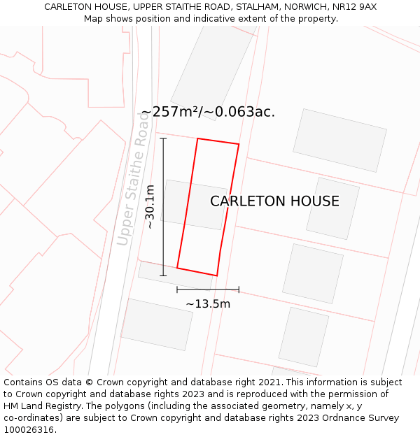 CARLETON HOUSE, UPPER STAITHE ROAD, STALHAM, NORWICH, NR12 9AX: Plot and title map