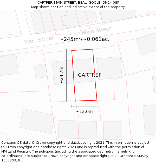 CARTREF, MAIN STREET, BEAL, GOOLE, DN14 0SP: Plot and title map