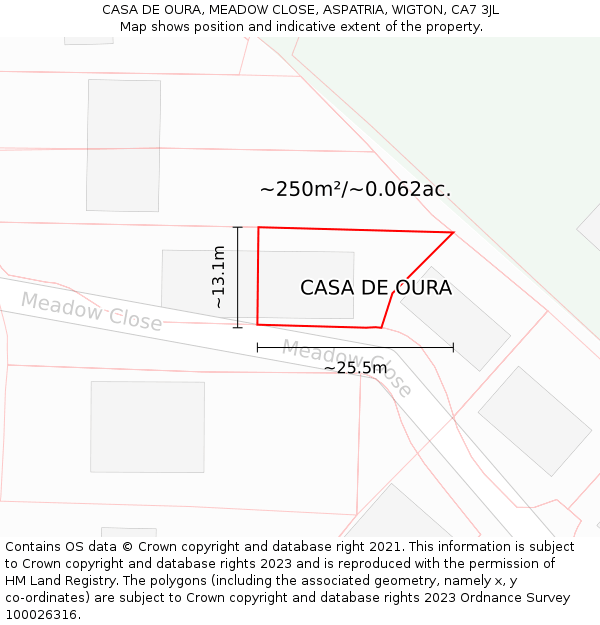 CASA DE OURA, MEADOW CLOSE, ASPATRIA, WIGTON, CA7 3JL: Plot and title map