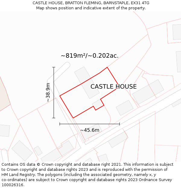 CASTLE HOUSE, BRATTON FLEMING, BARNSTAPLE, EX31 4TG: Plot and title map