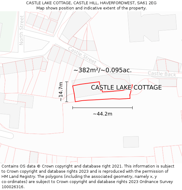 CASTLE LAKE COTTAGE, CASTLE HILL, HAVERFORDWEST, SA61 2EG: Plot and title map