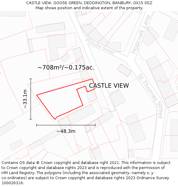 CASTLE VIEW, GOOSE GREEN, DEDDINGTON, BANBURY, OX15 0SZ: Plot and title map