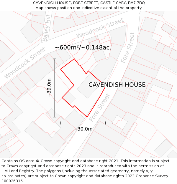 CAVENDISH HOUSE, FORE STREET, CASTLE CARY, BA7 7BQ: Plot and title map