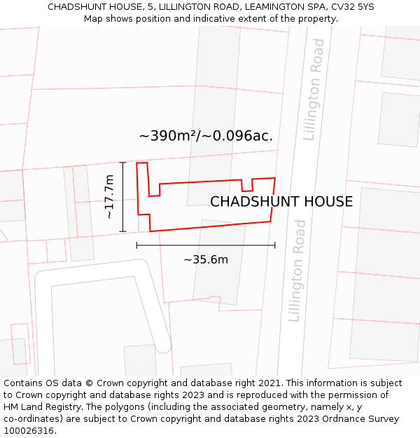 CHADSHUNT HOUSE, 5, LILLINGTON ROAD, LEAMINGTON SPA, CV32 5YS: Plot and title map