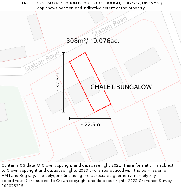 CHALET BUNGALOW, STATION ROAD, LUDBOROUGH, GRIMSBY, DN36 5SQ: Plot and title map