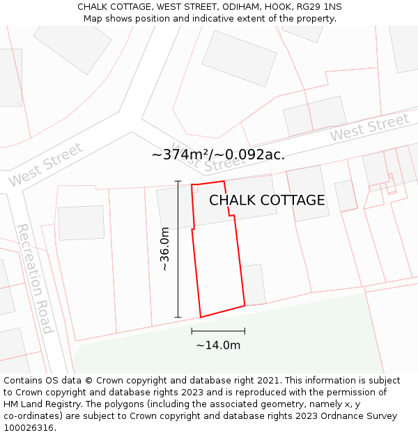 CHALK COTTAGE, WEST STREET, ODIHAM, HOOK, RG29 1NS: Plot and title map