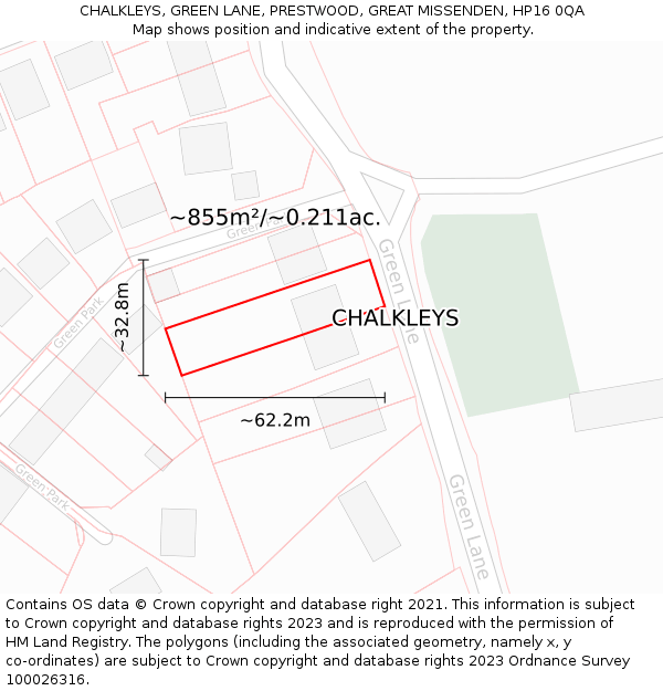 CHALKLEYS, GREEN LANE, PRESTWOOD, GREAT MISSENDEN, HP16 0QA: Plot and title map