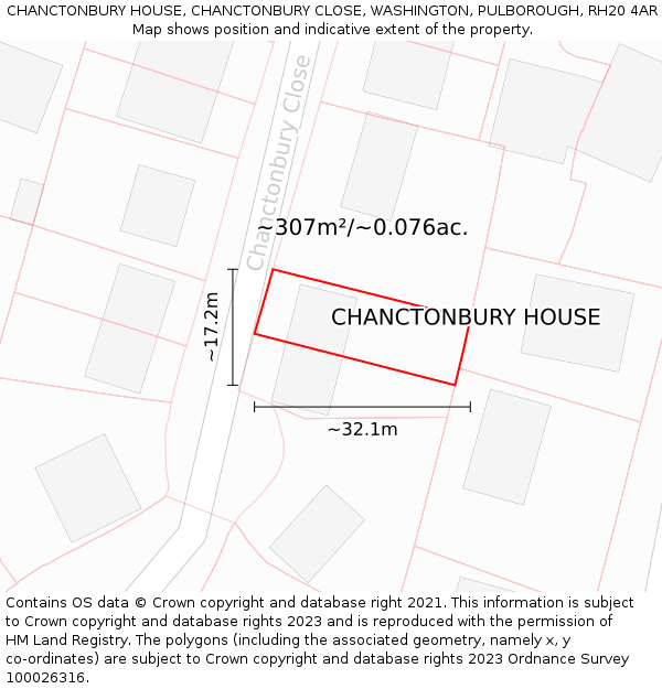 CHANCTONBURY HOUSE, CHANCTONBURY CLOSE, WASHINGTON, PULBOROUGH, RH20 4AR: Plot and title map