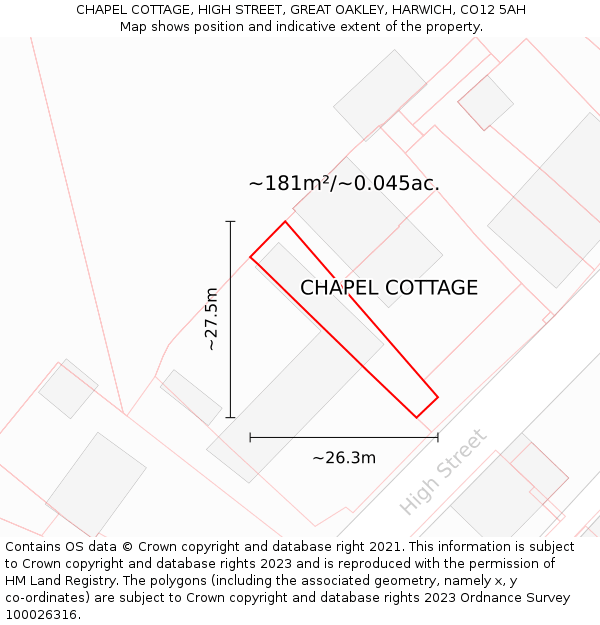 CHAPEL COTTAGE, HIGH STREET, GREAT OAKLEY, HARWICH, CO12 5AH: Plot and title map