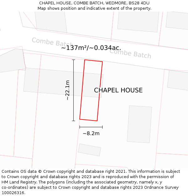 CHAPEL HOUSE, COMBE BATCH, WEDMORE, BS28 4DU: Plot and title map