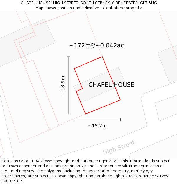 CHAPEL HOUSE, HIGH STREET, SOUTH CERNEY, CIRENCESTER, GL7 5UG: Plot and title map