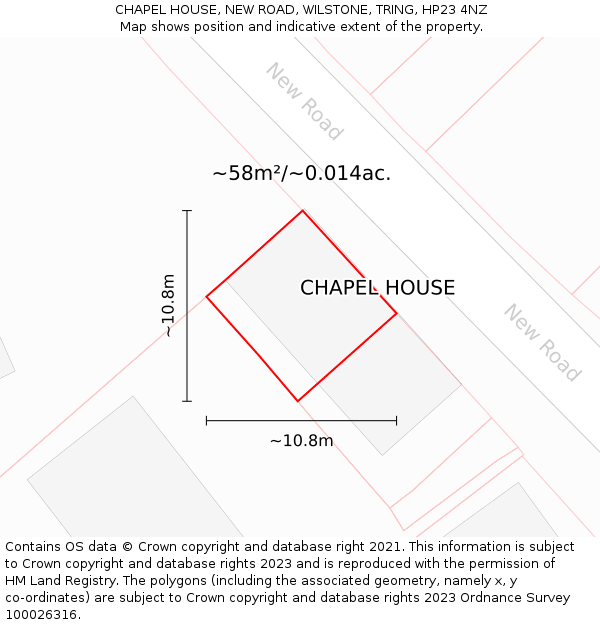 CHAPEL HOUSE, NEW ROAD, WILSTONE, TRING, HP23 4NZ: Plot and title map