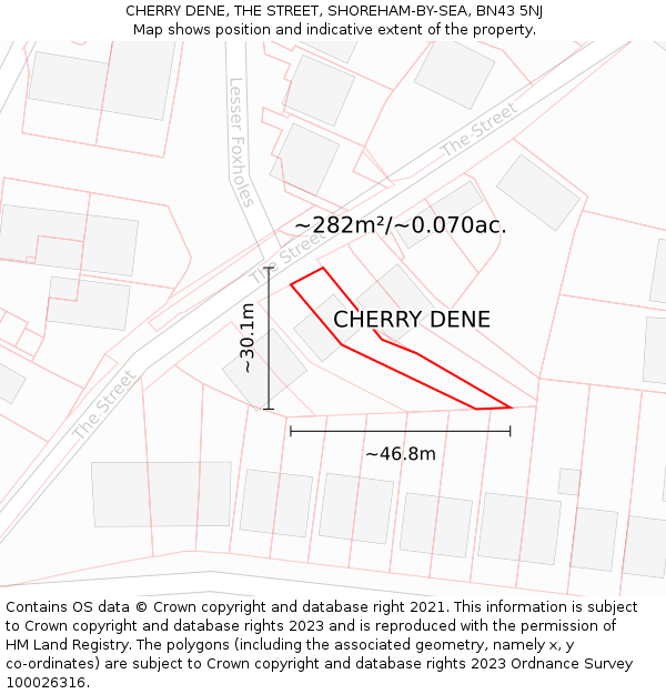 CHERRY DENE, THE STREET, SHOREHAM-BY-SEA, BN43 5NJ: Plot and title map