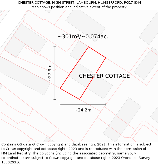 CHESTER COTTAGE, HIGH STREET, LAMBOURN, HUNGERFORD, RG17 8XN: Plot and title map