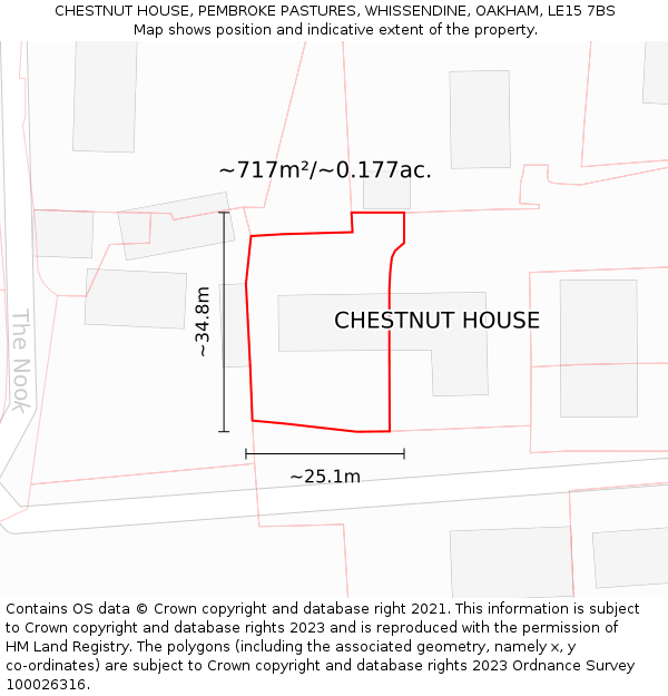 CHESTNUT HOUSE, PEMBROKE PASTURES, WHISSENDINE, OAKHAM, LE15 7BS: Plot and title map