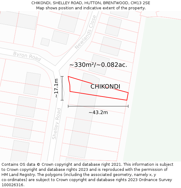 CHIKONDI, SHELLEY ROAD, HUTTON, BRENTWOOD, CM13 2SE: Plot and title map