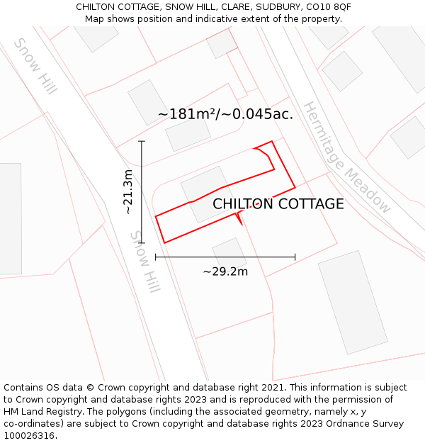 CHILTON COTTAGE, SNOW HILL, CLARE, SUDBURY, CO10 8QF: Plot and title map