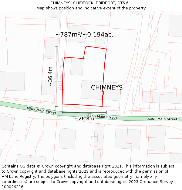 CHIMNEYS, CHIDEOCK, BRIDPORT, DT6 6JH: Plot and title map