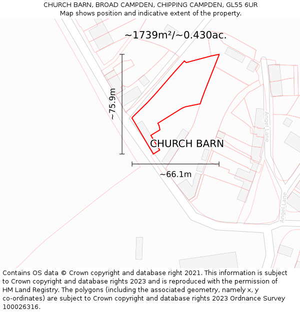 CHURCH BARN, BROAD CAMPDEN, CHIPPING CAMPDEN, GL55 6UR: Plot and title map