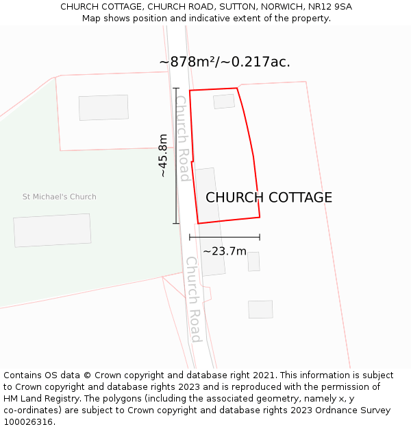CHURCH COTTAGE, CHURCH ROAD, SUTTON, NORWICH, NR12 9SA: Plot and title map