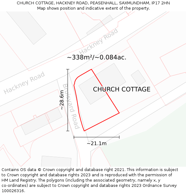 CHURCH COTTAGE, HACKNEY ROAD, PEASENHALL, SAXMUNDHAM, IP17 2HN: Plot and title map