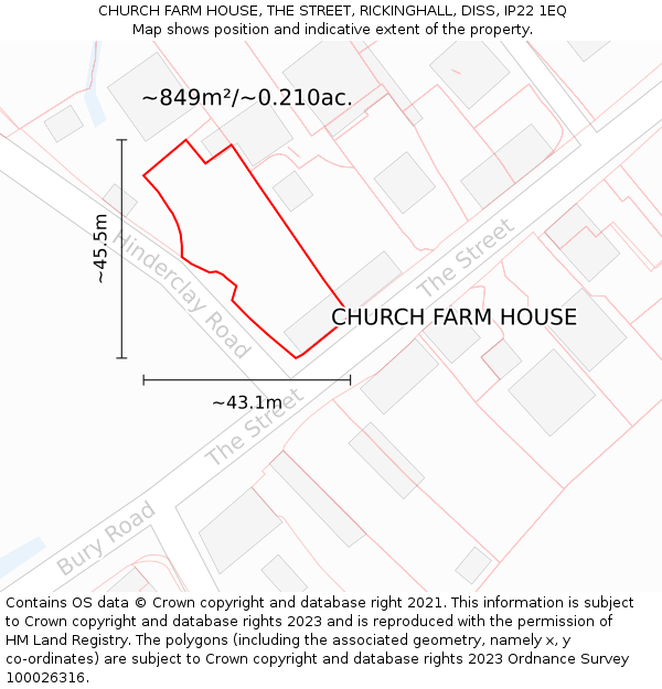 CHURCH FARM HOUSE, THE STREET, RICKINGHALL, DISS, IP22 1EQ: Plot and title map