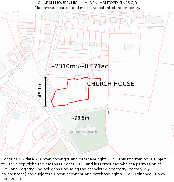 CHURCH HOUSE, HIGH HALDEN, ASHFORD, TN26 3JB: Plot and title map