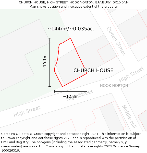 CHURCH HOUSE, HIGH STREET, HOOK NORTON, BANBURY, OX15 5NH: Plot and title map