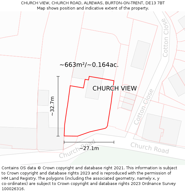 CHURCH VIEW, CHURCH ROAD, ALREWAS, BURTON-ON-TRENT, DE13 7BT: Plot and title map