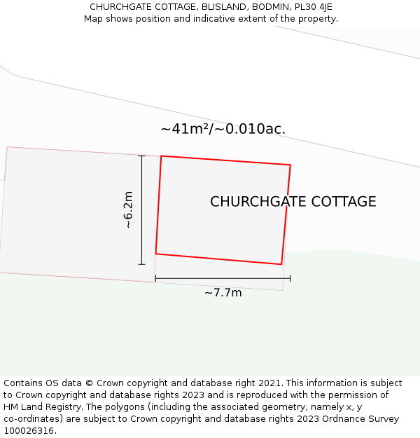 CHURCHGATE COTTAGE, BLISLAND, BODMIN, PL30 4JE: Plot and title map