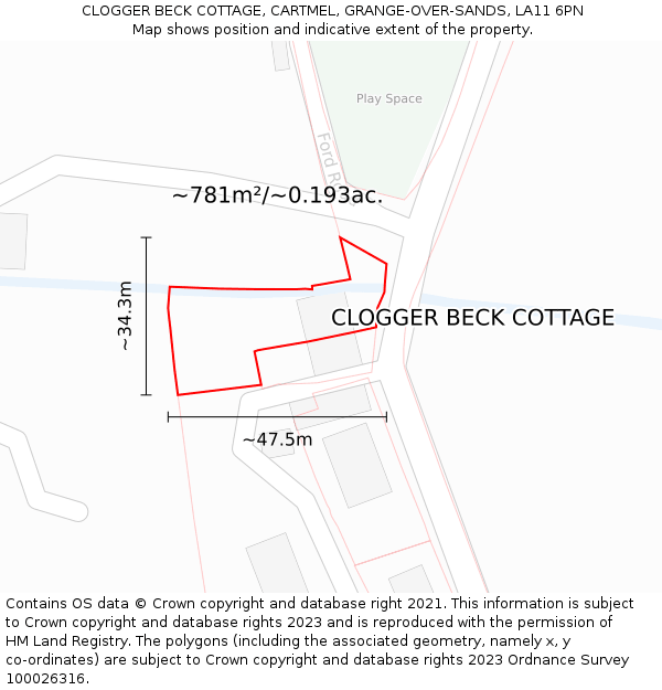 CLOGGER BECK COTTAGE, CARTMEL, GRANGE-OVER-SANDS, LA11 6PN: Plot and title map