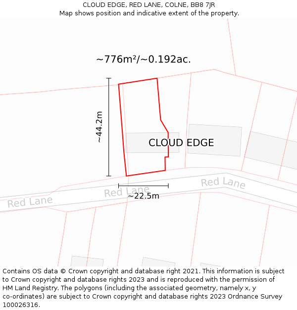 CLOUD EDGE, RED LANE, COLNE, BB8 7JR: Plot and title map