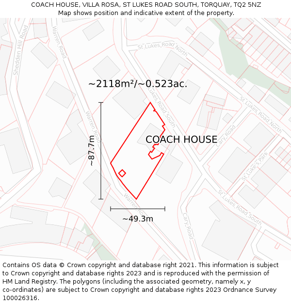 COACH HOUSE, VILLA ROSA, ST LUKES ROAD SOUTH, TORQUAY, TQ2 5NZ: Plot and title map