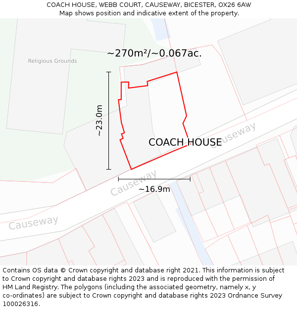 COACH HOUSE, WEBB COURT, CAUSEWAY, BICESTER, OX26 6AW: Plot and title map