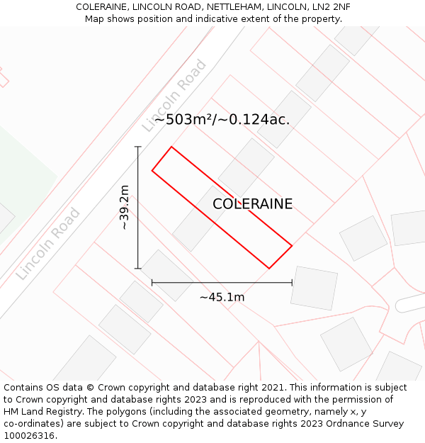 COLERAINE, LINCOLN ROAD, NETTLEHAM, LINCOLN, LN2 2NF: Plot and title map