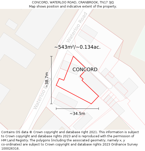 CONCORD, WATERLOO ROAD, CRANBROOK, TN17 3JQ: Plot and title map