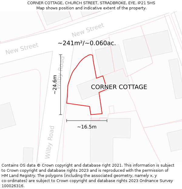 CORNER COTTAGE, CHURCH STREET, STRADBROKE, EYE, IP21 5HS: Plot and title map