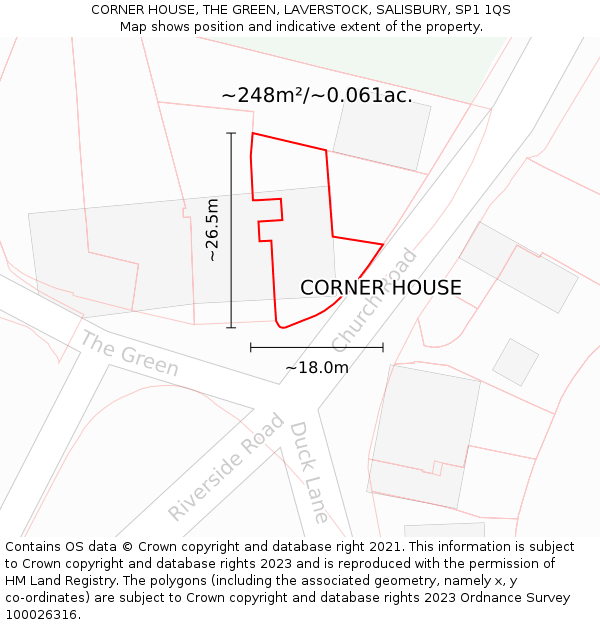 CORNER HOUSE, THE GREEN, LAVERSTOCK, SALISBURY, SP1 1QS: Plot and title map