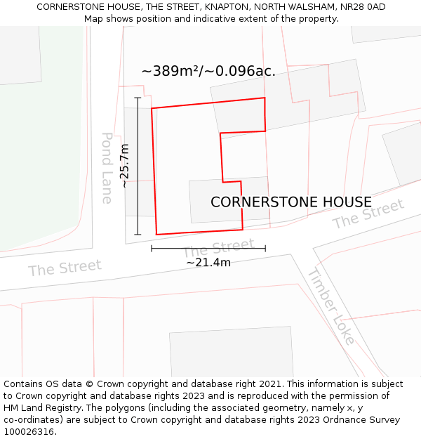 CORNERSTONE HOUSE, THE STREET, KNAPTON, NORTH WALSHAM, NR28 0AD: Plot and title map