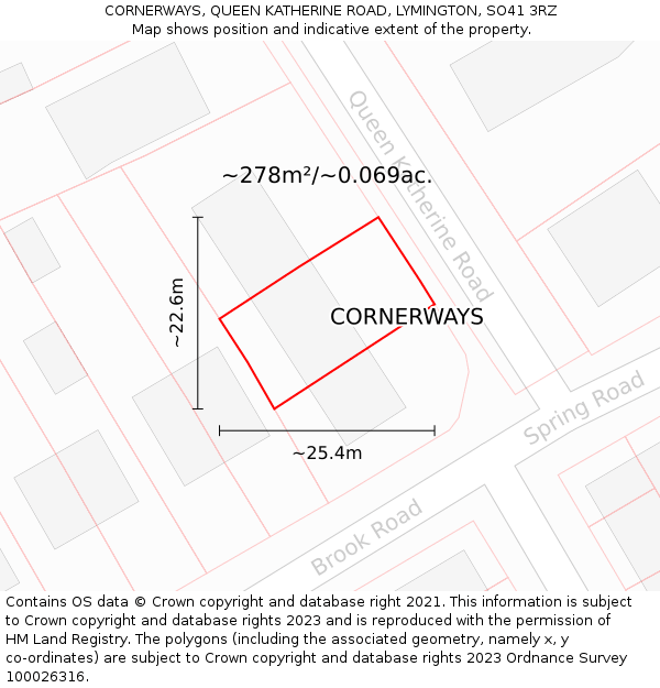 CORNERWAYS, QUEEN KATHERINE ROAD, LYMINGTON, SO41 3RZ: Plot and title map