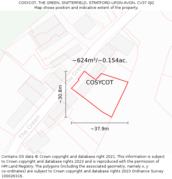 COSYCOT, THE GREEN, SNITTERFIELD, STRATFORD-UPON-AVON, CV37 0JG: Plot and title map
