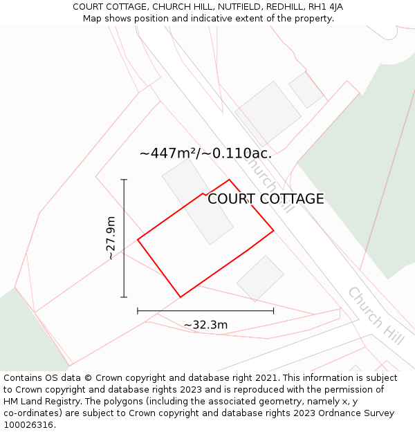 COURT COTTAGE, CHURCH HILL, NUTFIELD, REDHILL, RH1 4JA: Plot and title map