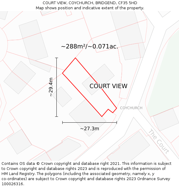 COURT VIEW, COYCHURCH, BRIDGEND, CF35 5HD: Plot and title map