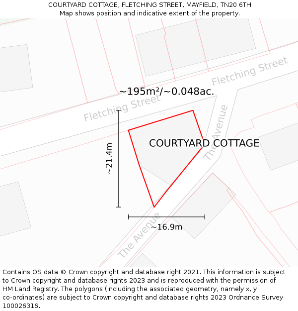 COURTYARD COTTAGE, FLETCHING STREET, MAYFIELD, TN20 6TH: Plot and title map